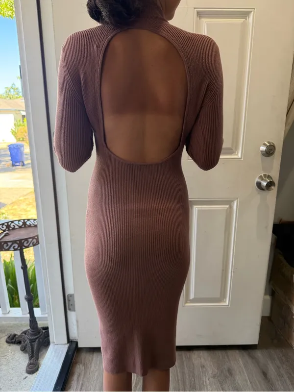 Abercrombie & Fitch Mauve Ribbed Open-Back Midi Dress - Image 6