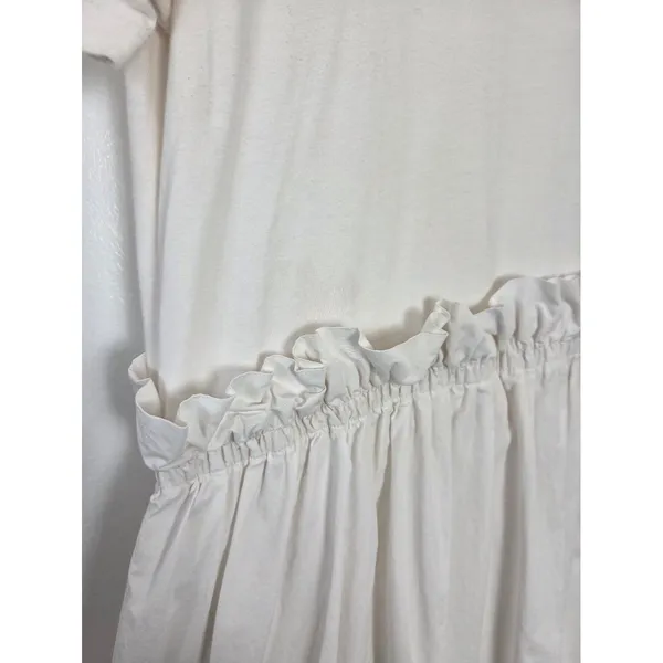 English Factory White Shirt Dress Ruffled Waist Pockets Tea Party Yacht Brunch M - Image 5