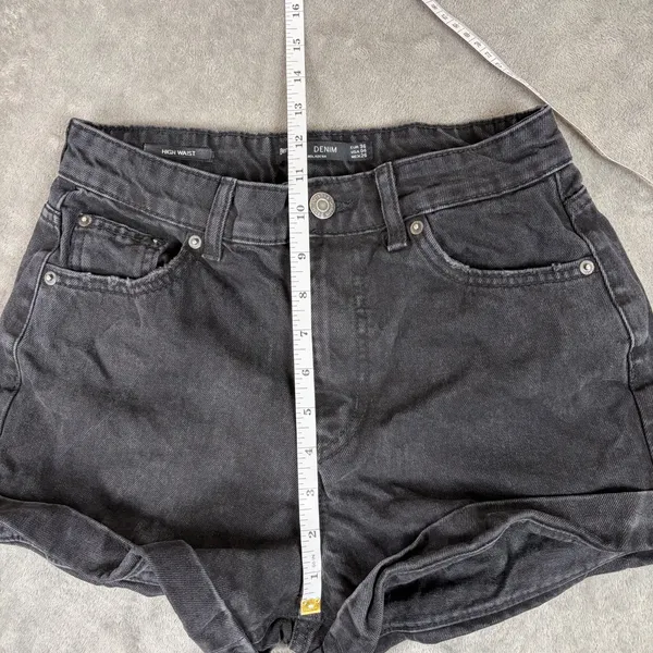 Bershka High Waist Denim Shorts Women's 4 Black Grunge Mall Emo Y2K Whimsygoth - Image 6