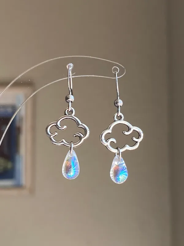 Handmade cute cloud teardrop dangle earrings ☁️💧 - Image 5