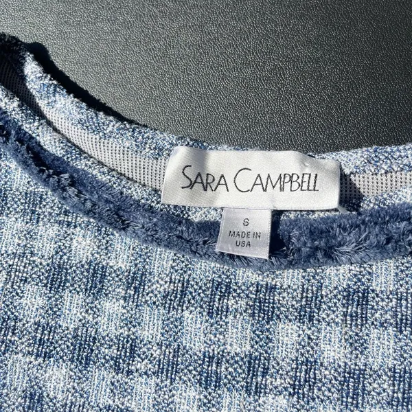 Sara Campbell top small rough texture checkered pattern cotton blend fluffy trim Blue - Image 5