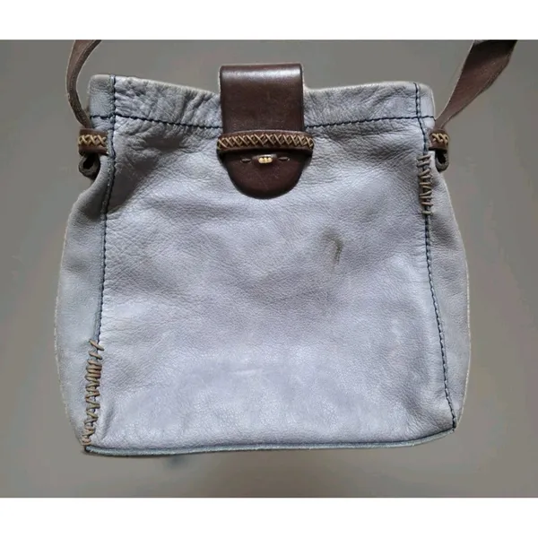 Vintage Lucky Brand Crossbody Bag Leather Purse Gray Brown Accents - Image 3