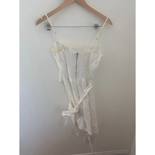 Reformation White 100% Linen Wrap Mini Dress Square Neck Smocked Back Size 6‎ - Image 2