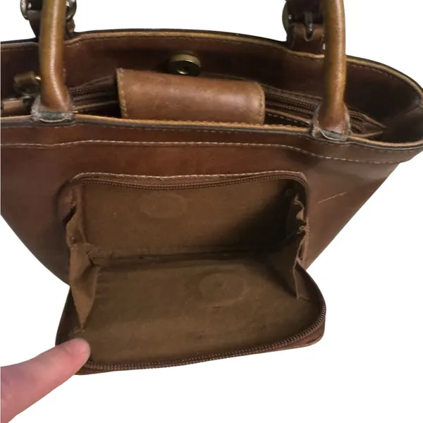Vintage-Style‎ Brown Faux Leather Handbag Small Tote Purse w/ Cutout Detail Y2K - Image 4