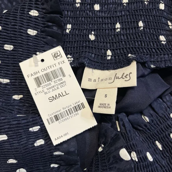 Maison Jules Polka Dot Smocked‎ Tiered Ruffled Skirt Navy Sz S Flirty Coquette - Image 4