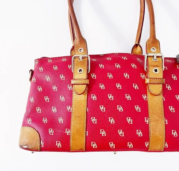Dooney & Bourke • Domed Satchel purse bag Burning Red initials canvas wristlet - Image 3
