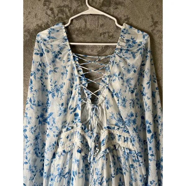 Altar'd State Floral Cottagecore Prairie Maxi Dress Lace Up XL Boho Romantic New - Image 6