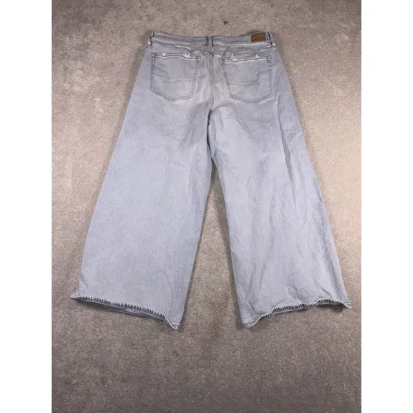 american eagle super high rise baggy wide leg ankle 14 Short Distressed Lt Wash - Image 6