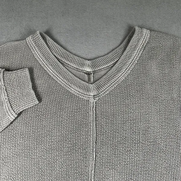Aerie Waffle Knit‎ Sweater Womens XL Gray V Neck 3/4 Sleeve High Low Oversized - Image 4