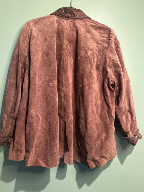 Vintage Sumiko of America Suede Leather Jacket Brown Reptile Embossed Trim - Image 7