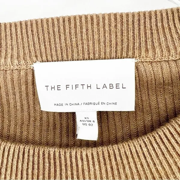 The Fifth Label Women's Ribbed Knit Cut Out Sweater Size XS Tan Model‎ Off Duty - Image 5