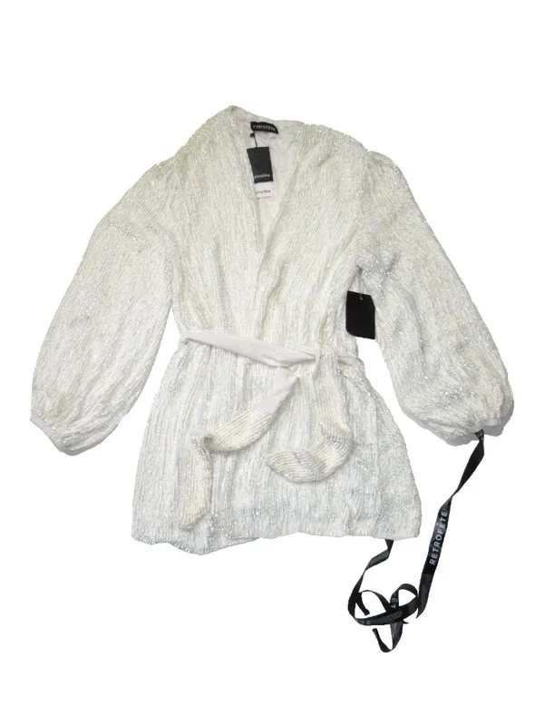 NWT retrofete Gabrielle Robe in Moonglow White Sequin Mini Wrap Dress S $635 - Image 9