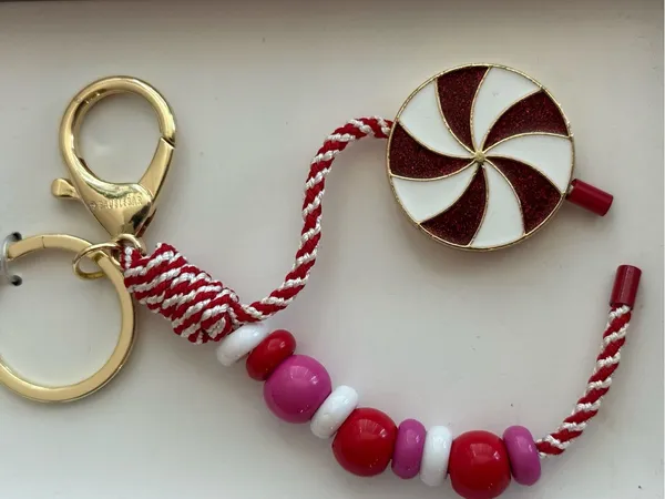 BaubleBar nwt Red, Pink & White Peppermint Bead Keychain Purse Charm Christmas - Image 2