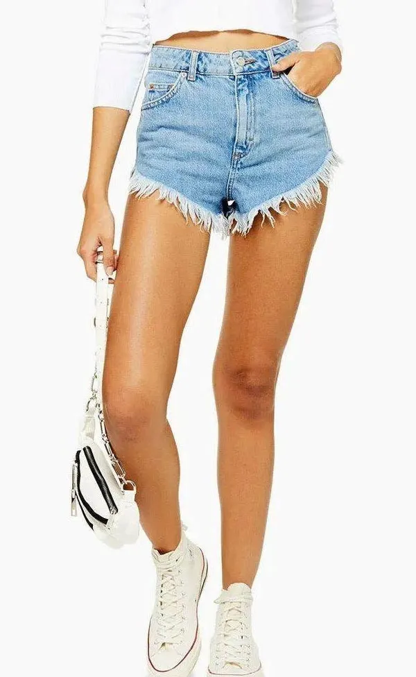 Topshop Kiri Moto Light Wash Denim Shorts - Image 2