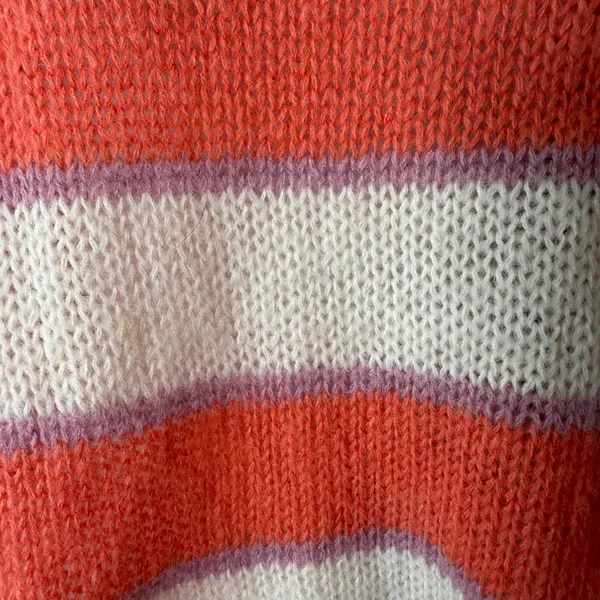 Striped Mohair Wool Blend Sweater Coral Cream‎ Oversize Coastal Airy L/XL NWT - Image 2