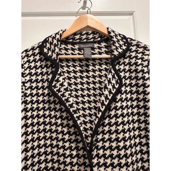 Mendocino 100%‎ Merino Wool Houndstooth Knit Cardigan Blazer Medium - Image 4