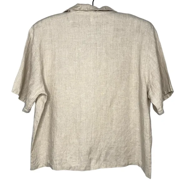 Match Point Made In USA Linen Button Up Top M Oversized Neutral Lagenlook Casual - Image 3