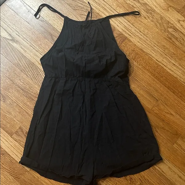 Black Patterned High Neck Cotton Romper XS - Image 4