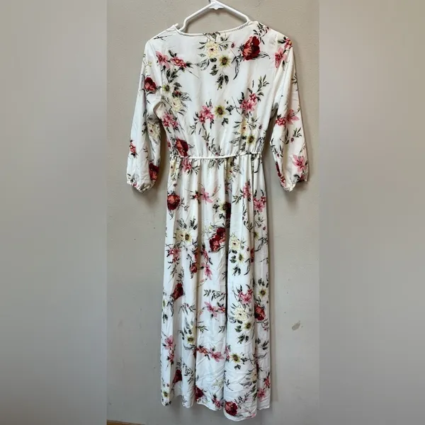 White Floral Maxi Dress Cottagecore Romantic Bridal Shower Spring M - Image 3