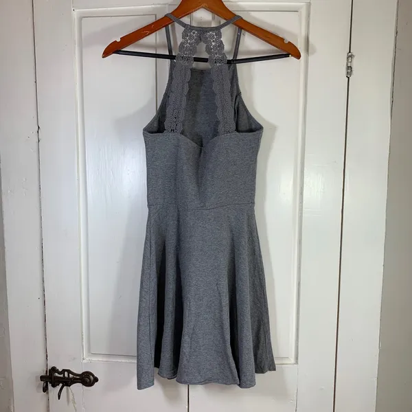 Abercrombie Fitch Gray Lace Neckline Fit Flare Dress‎ Women's Size S Casual Sexy - Image 8