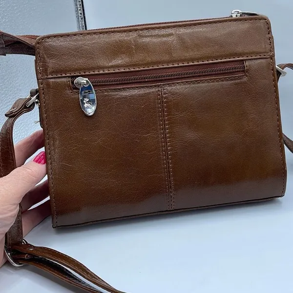 Vintage leather Ashwood crossbody satchel bag nut brown smooth leather. - Image 2