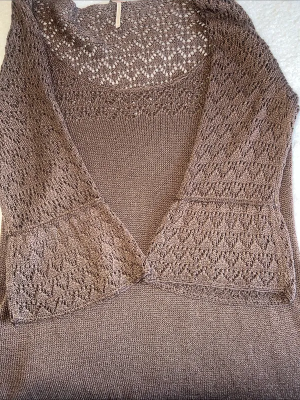 Free People Brown Crochet Knit Boho Whimsigoth Mini‎ Dress Size M - Image 5