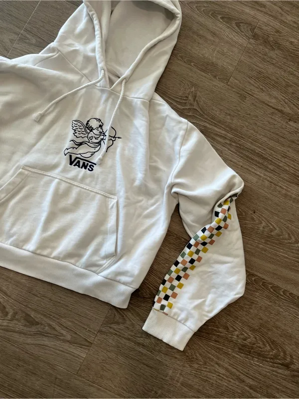 Vans Karina Hoodie Womens Medium Cream Cupid Cherub Checkerboard Crop Pullover - Image 4