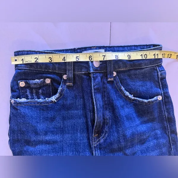 Pistola baggy jeans, dark denim, distressed high waist zip bottom size 23 - Image 15