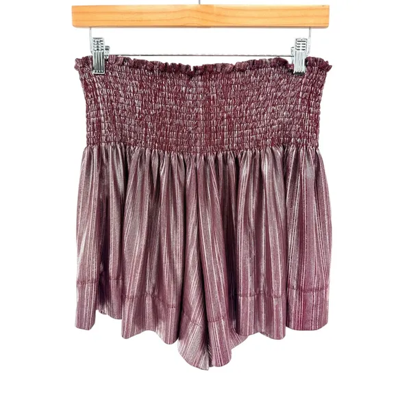 Queen of‎ Sparkles Burgundy Metallic Smocked High Waist Shorts L Gameday Party - Image 6