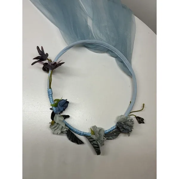 light blue floral crown hoop sheer tulle drape festivals fairy whimsical - Image 5