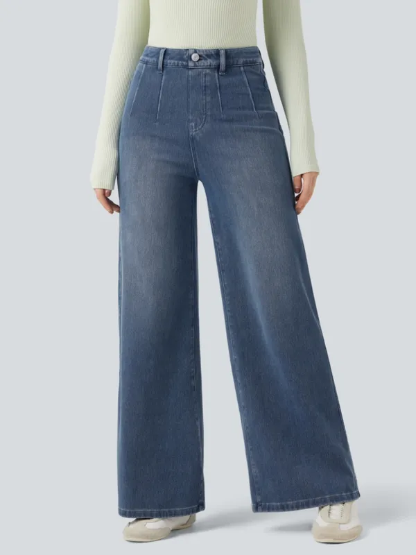 Halara Flex™ High Waisted Tummy Control Wide Leg Casual Jeans, tide blue - Image 4