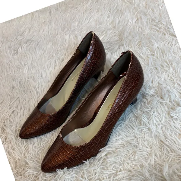 Vintage Cobizi Brown Croc Embossed Pointed Toe Heels Womens‎ Size 7.5 Medium - Image 4