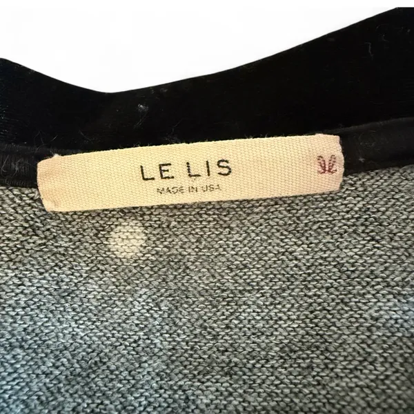 Le Lis Gray Polka Dot Sweater Black Velvet Bow Sleeve Size M - Image 4