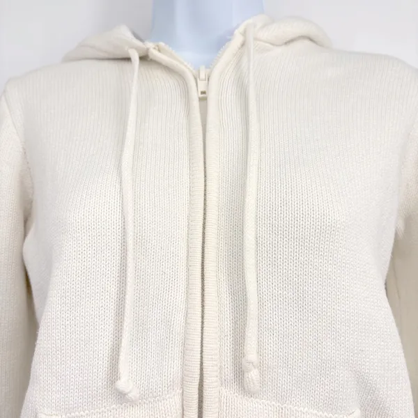 Brandy Melville Alana Knit Sweater Women XS/S Cream Hoodie Full Zip Cotton - Image 6