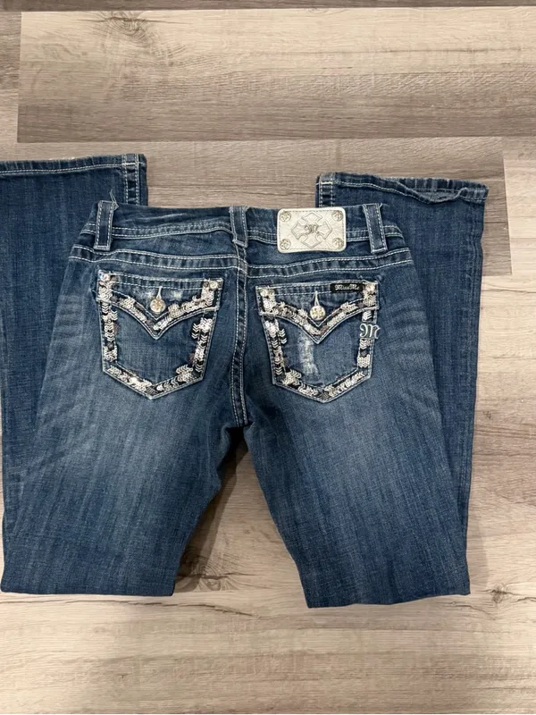 Miss Me Womens Low Rise Signature Boot Cut Rhinestone Glam Denim Size 27 - Image 9