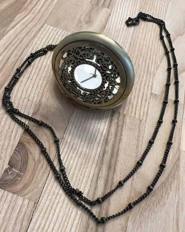Brass Steampunk Filigree Pocket Watch and Link Chain Vintage Beautiful - Image 6