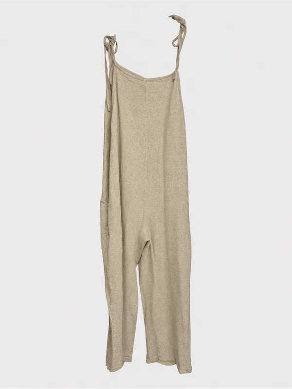 Altar’d State Linen Blend Tie-Shoulder Jumpsuit Oatmeal Size XL - Image 4
