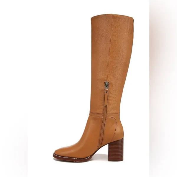 NWT Sam Edelman Elsy Caramel Leather Knee High Block Heel Boots Size 9 - Image 5
