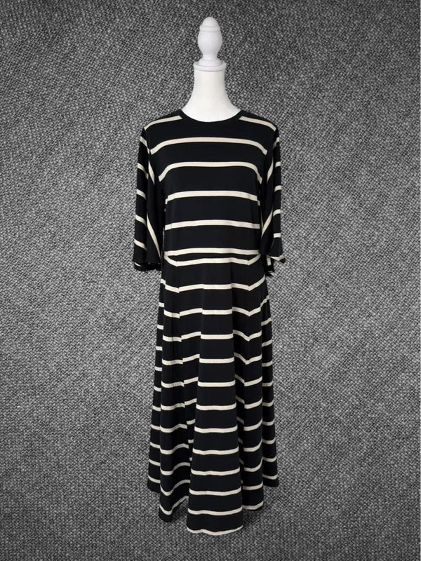 Who What Wear Black And White Striped Ruffle Sleeve Dress - Image 2