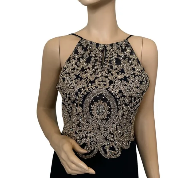 Blondie Nites Dress Juniors 11‎ Medium Black V-Neck Embellished Maxi Formal - Image 9