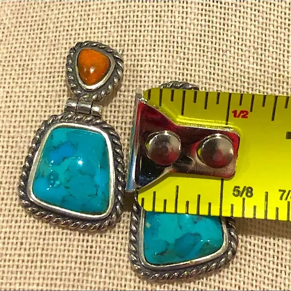 BARSE Sterling Silver Rope Edged Turquoise and Coral Drop Earrings - Image 5
