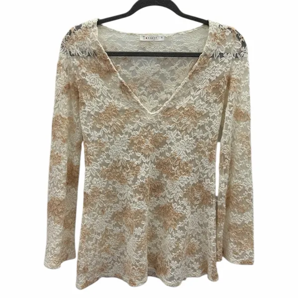 T Party Floral Lace Sheer Long Sleeve Tunic Top Womens Small - Image 8