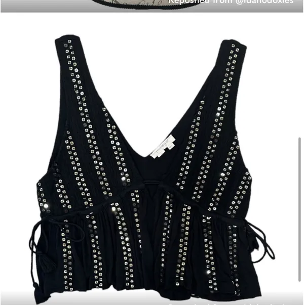 Anthropologie Black Sequin Embellished Top - Image 4