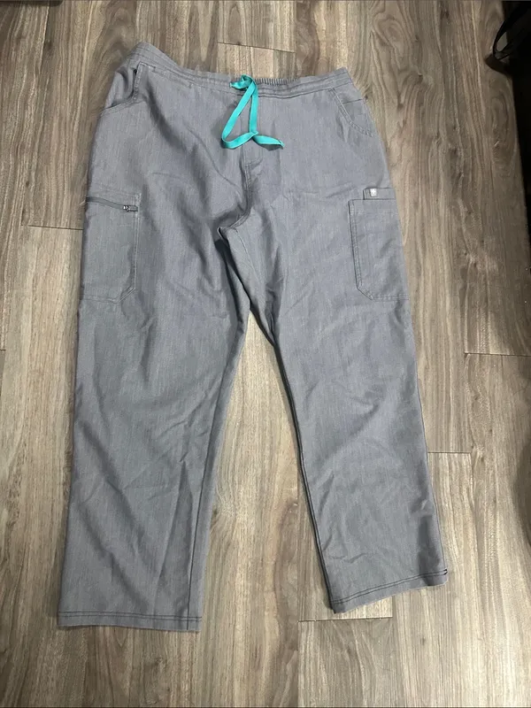 Figs Heather Gray Track Pants with Teal Drawstring - Image 9