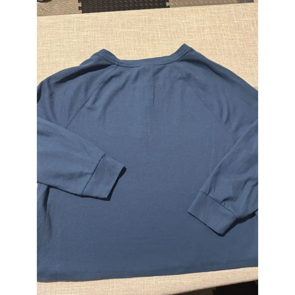 VICTORIAS SECRET Womens Blue Waffle Knit Long Sleeve‎ Henley Top Size M - Image 5