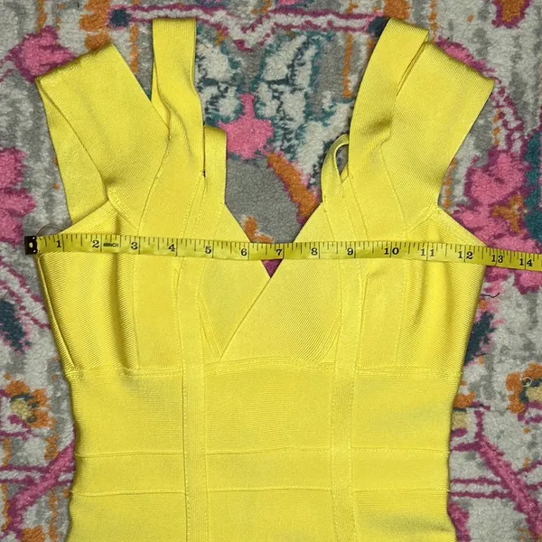 House Of CB London Neon Yellow Bodycon Bandage Cocktail Dress Size XS - Image 10