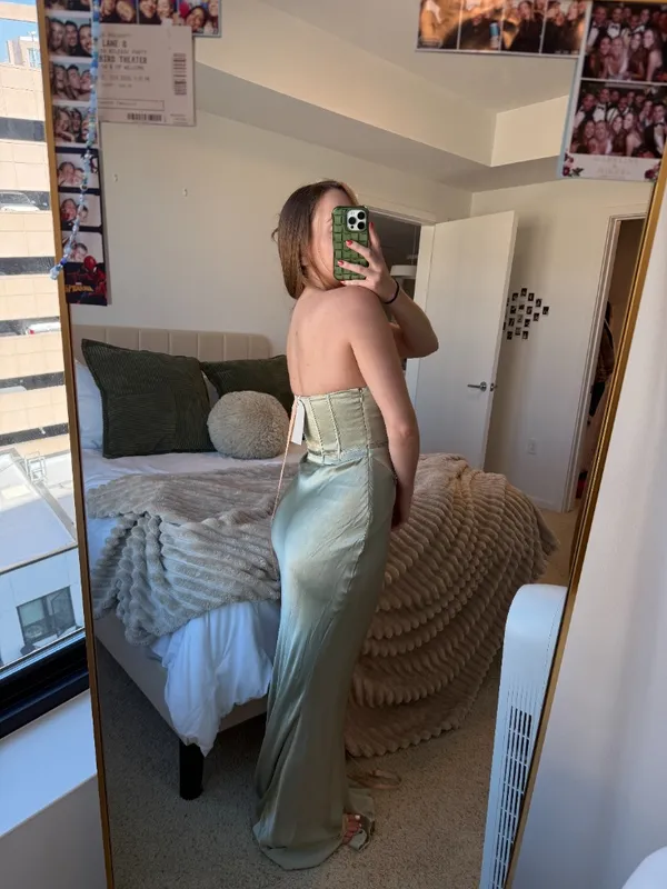 Meshki Dress - Satin Strapless Maxi Dress - Sage - Image 5