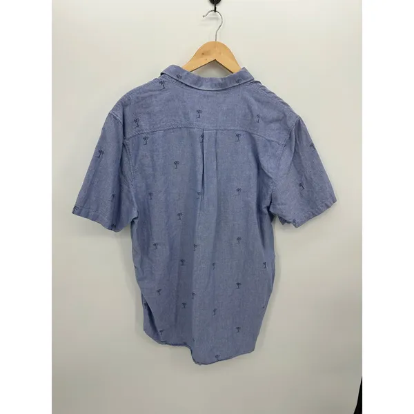 Vans Mens Large Blue Palm Tree Embroidered Short Sleeve Button Down Shirt Vaca - Image 2