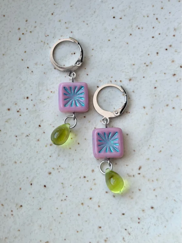 Handmade quality Czech glass beads chic fairy boho vintage retro style dangle earrings🌿✨ - Image 5