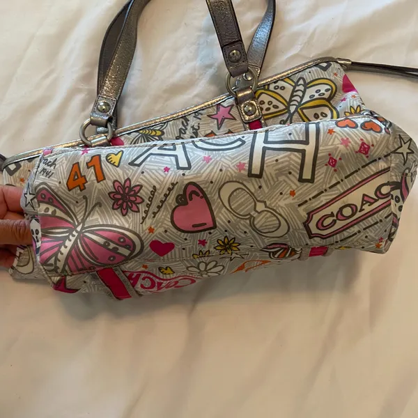 Coach Poppy Butterfly Graffiti Pink Silver Shoulder Bag Y2K Rare #F15712 - Image 3